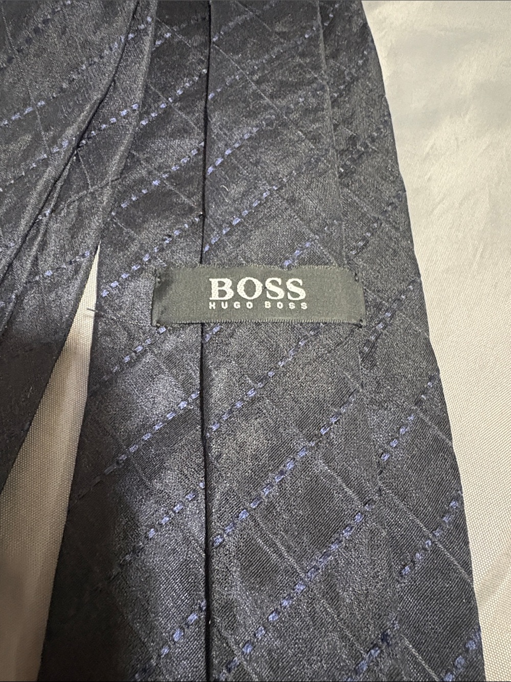 Hugo Boss Men's Black Tie with Subtle Blue Stitching